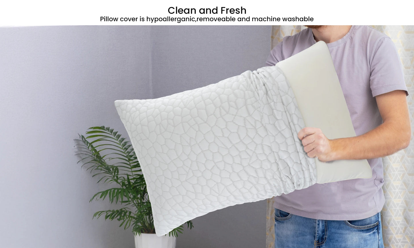 Lux Decor Shredded Memory Foam Pillows 2 Pack with Washable Cover - Adjustable Loft Breathable Stone Pattern