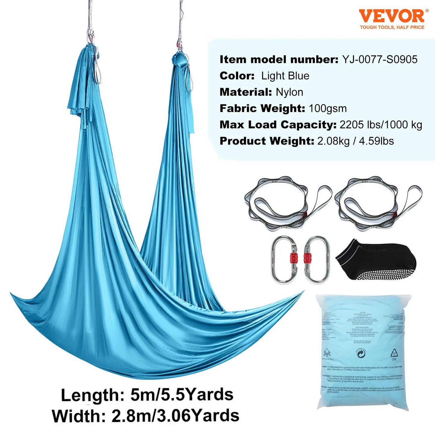 Aerial Yoga Hammock Nylon Fabric With Full Rigging Hardware