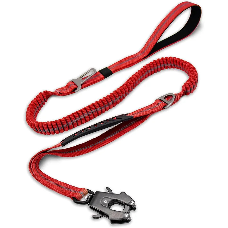 Reflective Shock Absorbing Tactical Dog Leash With Car Seatbelt