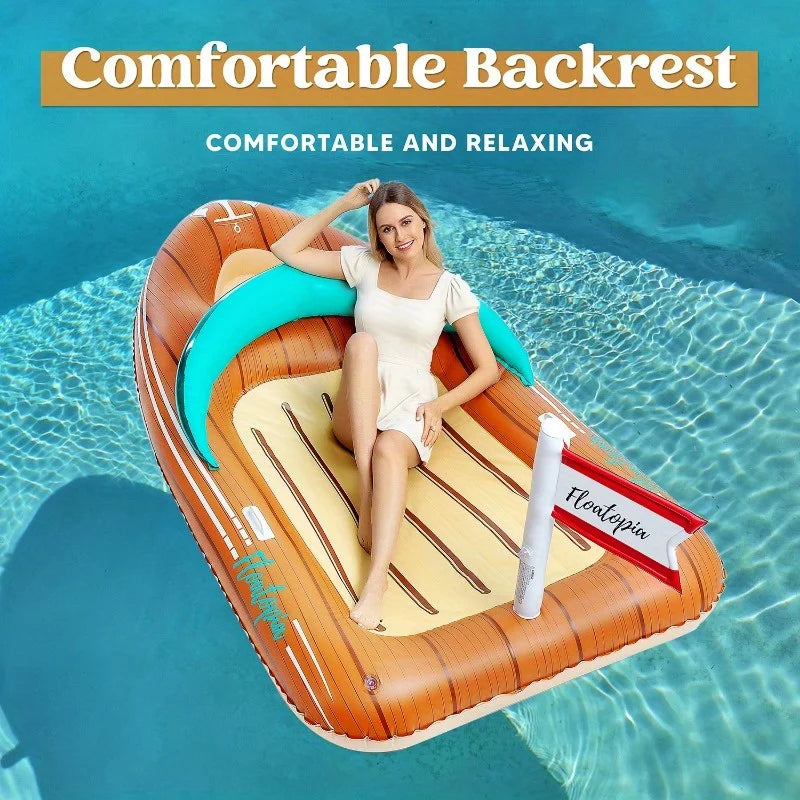 Joyfy Giant Boat Pool Float with Cooler and Tow Point