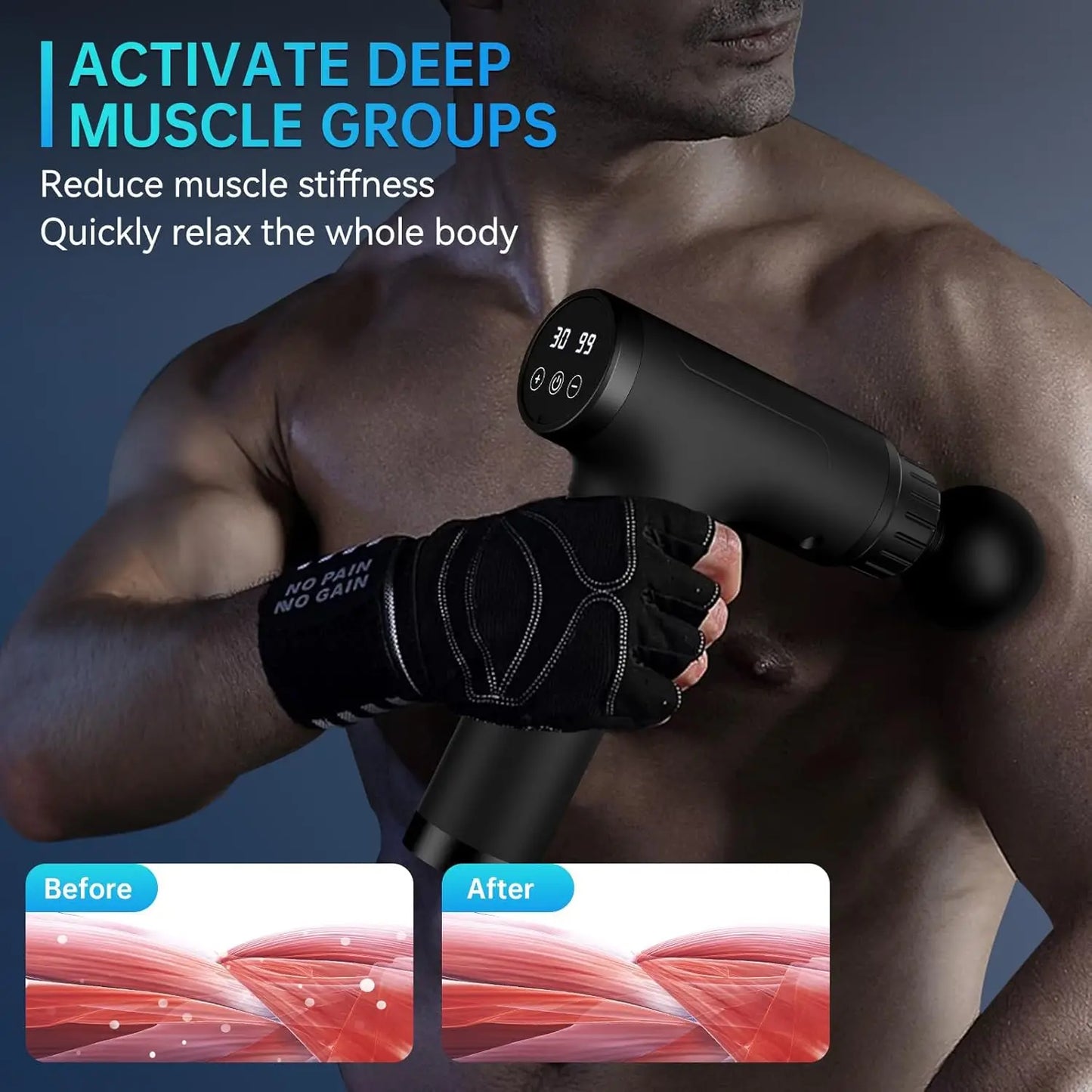 Massage Gun Deep Tissue, Handheld Back Massager for Athletes with 6 Attachments & 30 Speed, Black