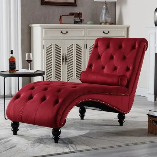 Velvet Chaise Lounge Indoor Upholstered Chair With Pillow