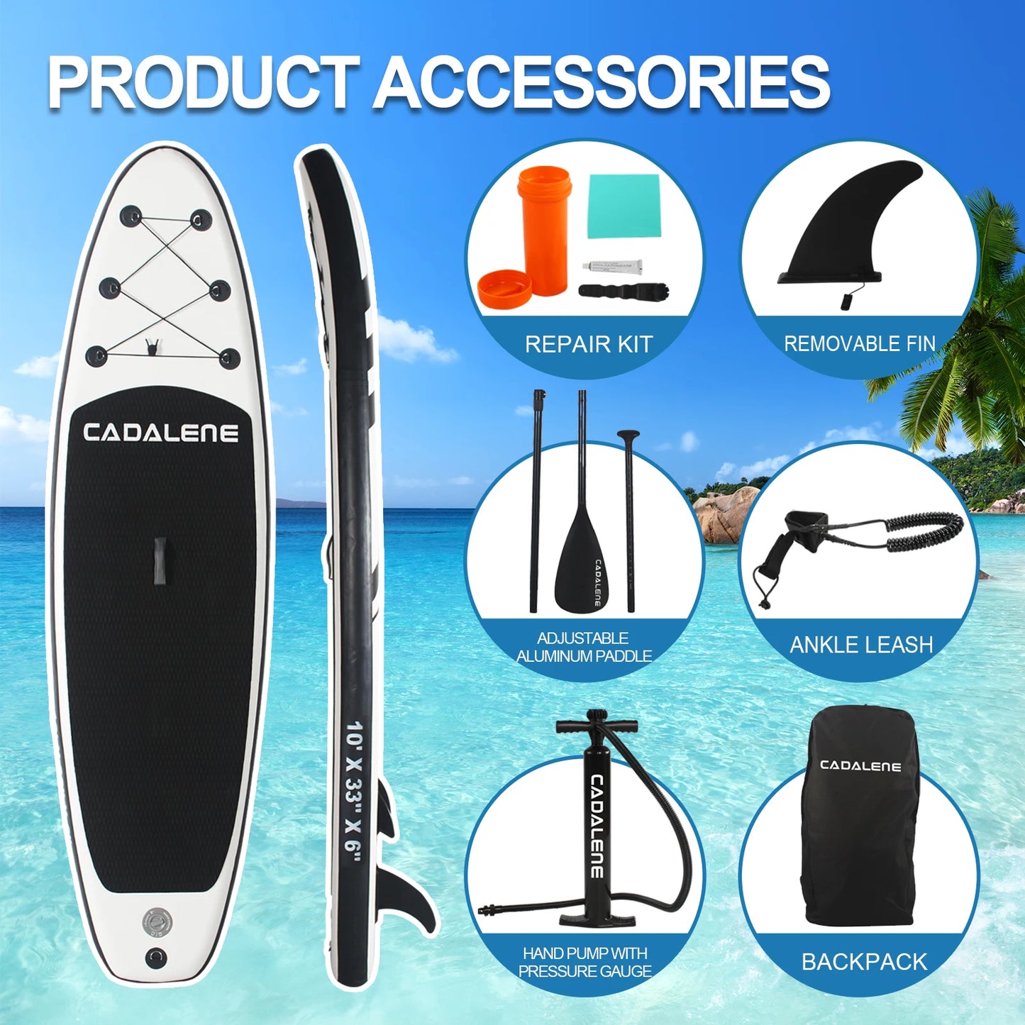CADALENE Inflatable Stand Up Paddle Board With SUP Accessories