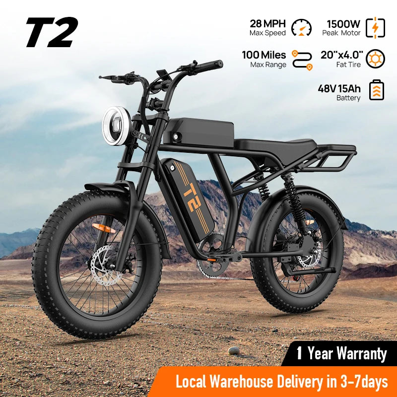 URLIFE 1500W Fat Tire Electric Mountain Bike With Removable Battery