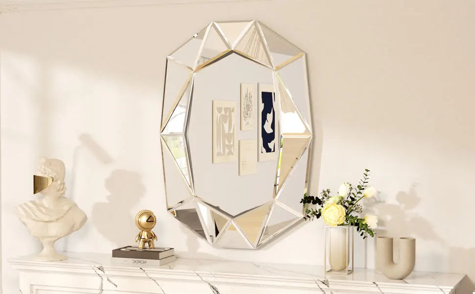 Wisfor Stylish Irregular Silver Glass Wall Mirror With Beveled Diamond Edge