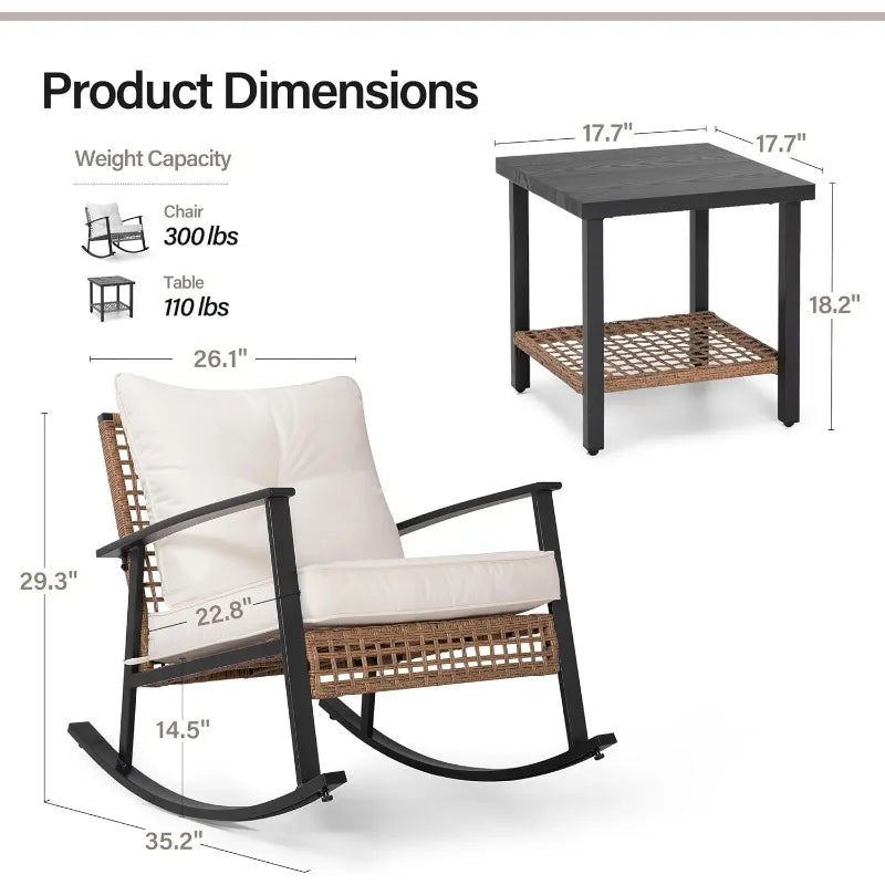 Rocking Bistro Set Outdoor Patio Furniture With Cushions And Table
