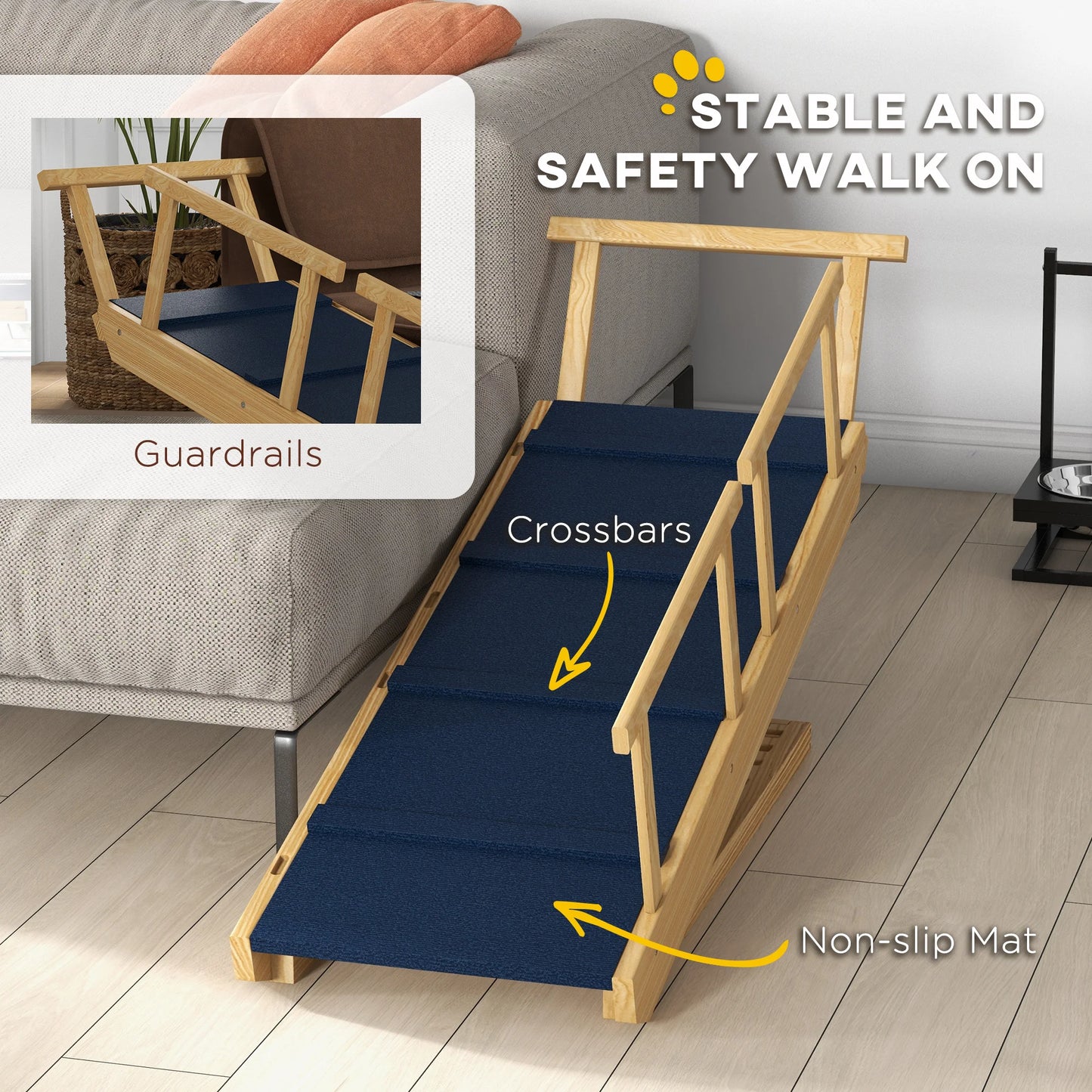 Adjustable Wooden Dog Ramp for Bed and Couch Foldable Pet Ramp with Non Slip Mat for Large Senior Dog Up To 88 Lbs Easy Assembly