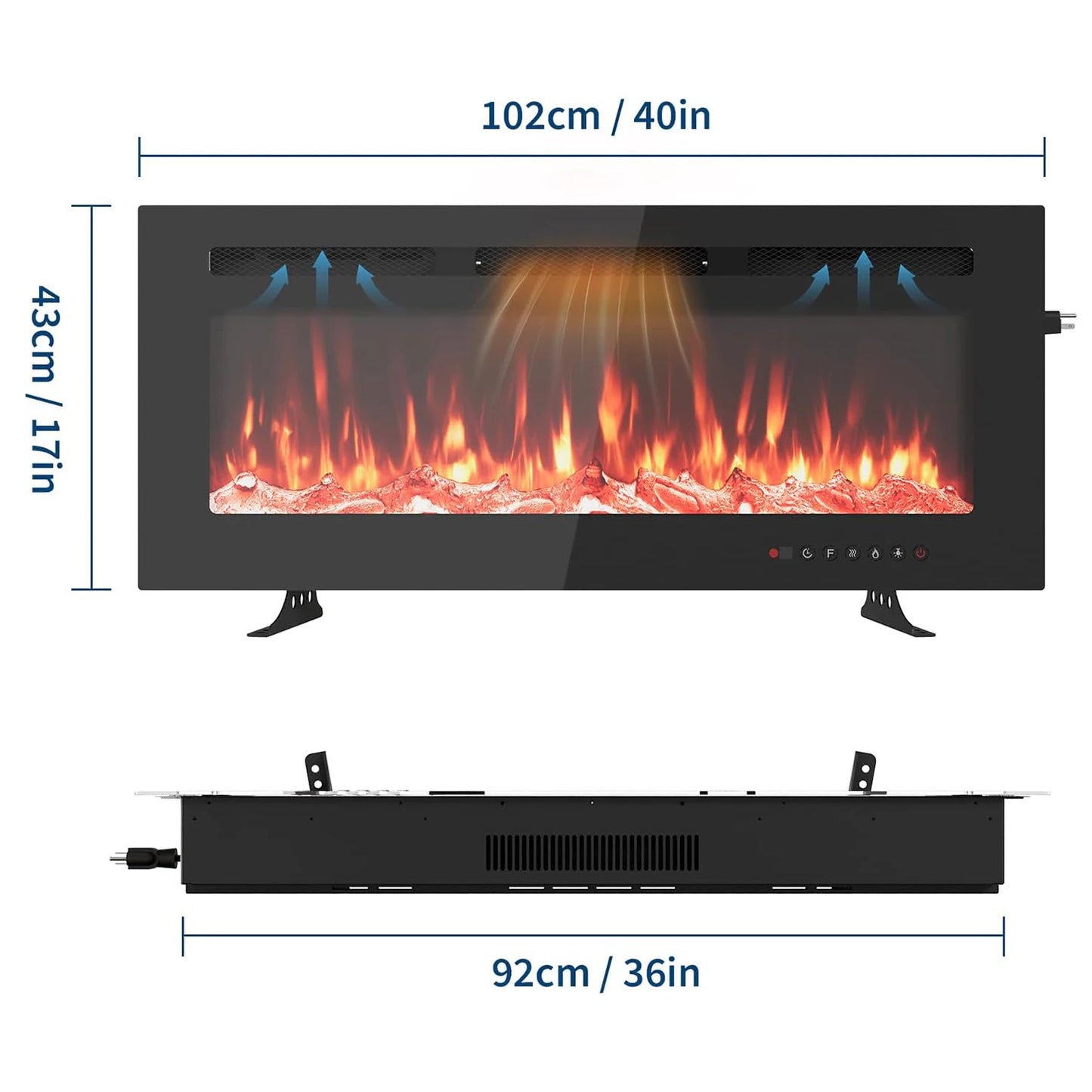 Acekool Electric Fireplace With Remote And Touch Screen 3D Flame Wall Mount