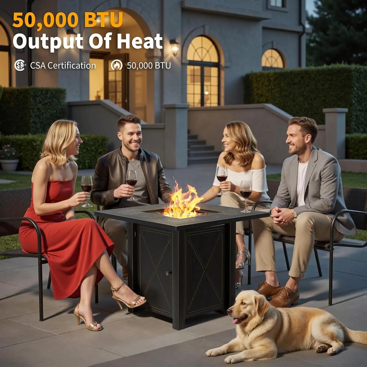 Premium Ceramic Tabletop Propane Fire Pit 50000 BTU With Lid And Lava