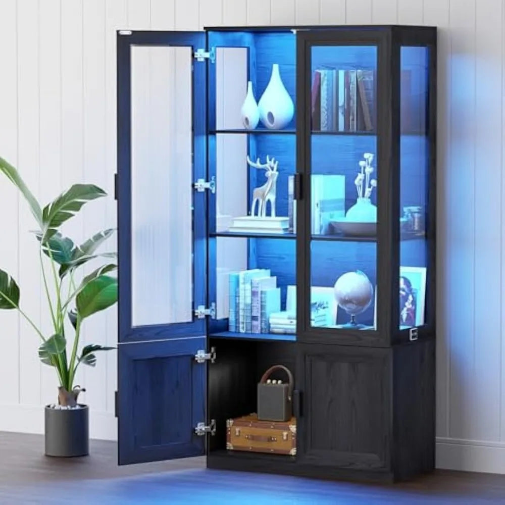 XMSJ Display Cabinet With Acrylic Doors And LED Curio Shelf