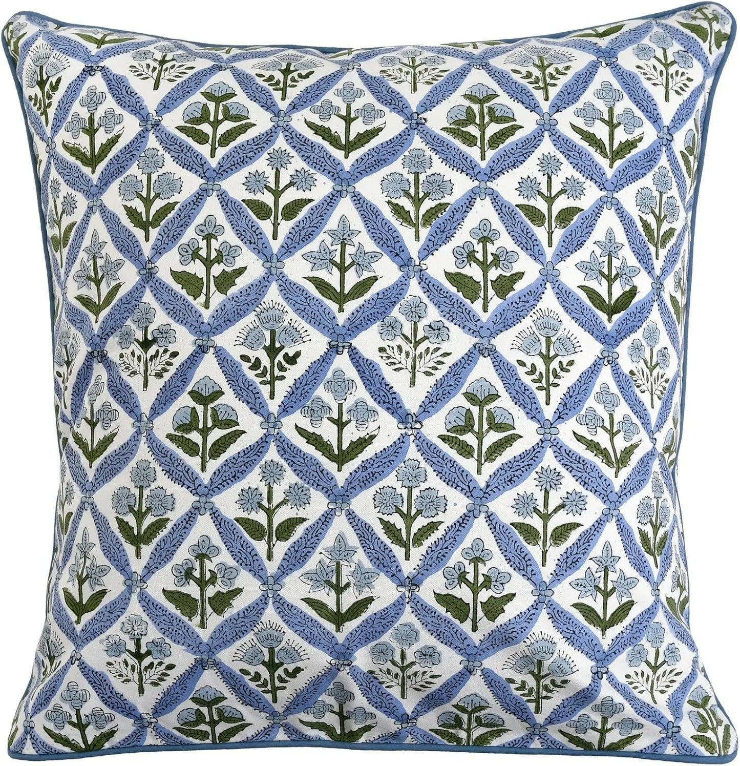 Light Steel Blue Block Print Pillow Cover 20x20 Inches Pack of 2, Decorative Boho Couch Pillows for Living Room and Outdoor Use