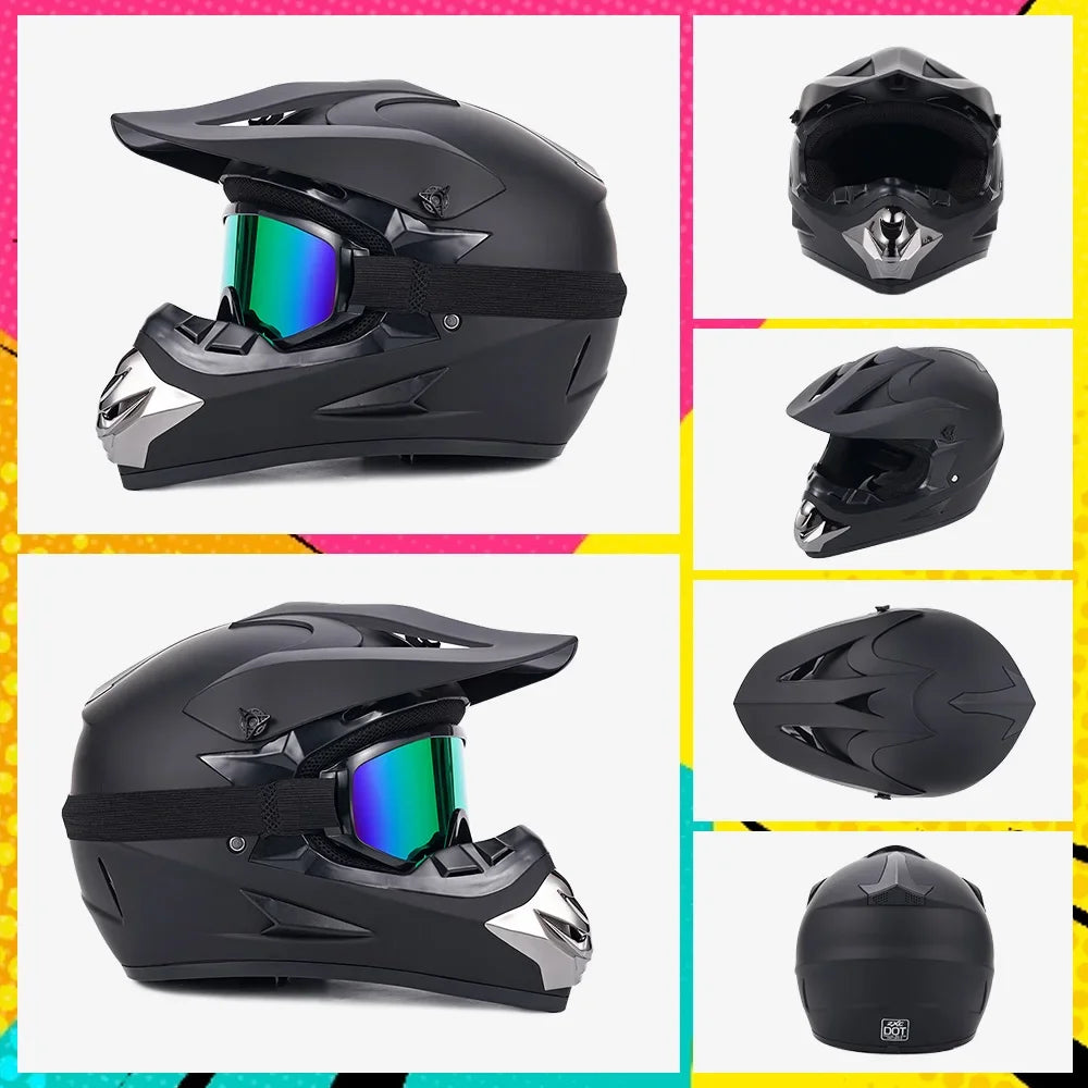 Off Road Motorcycle Full Face Helmet Set Goggles Mask DOT