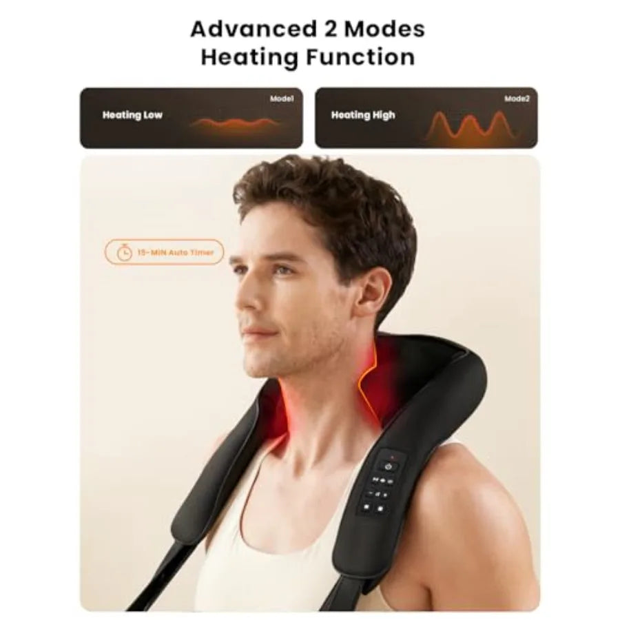 Shiatsu Neck Massager with Heat for Pain Relief Deep Tissue Upgraded Adjustable Width 4D Kneading Shoulder Massage Electric Bac