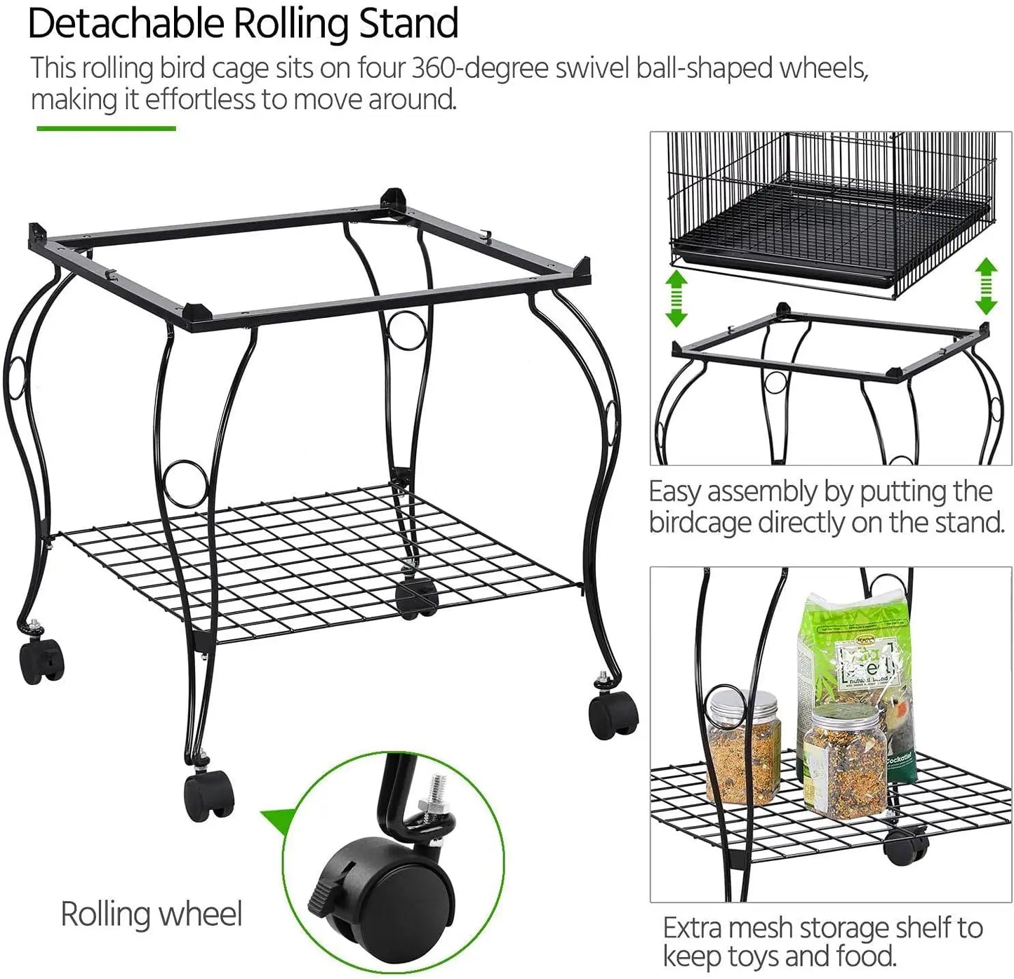 59-Inch Rolling Standing Medium Dome Open Top Bird Cage for Parrots Cockatiels Sun Conures Parakeets