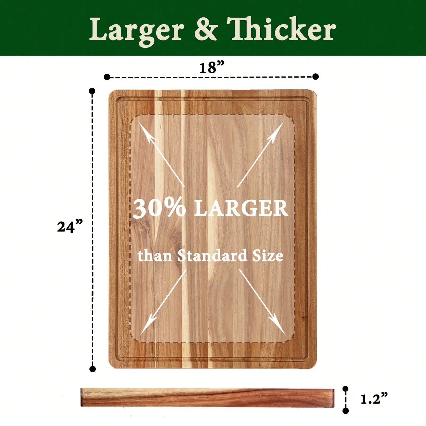 Acacia Wood Cutting Board With Juice Groove Reversible