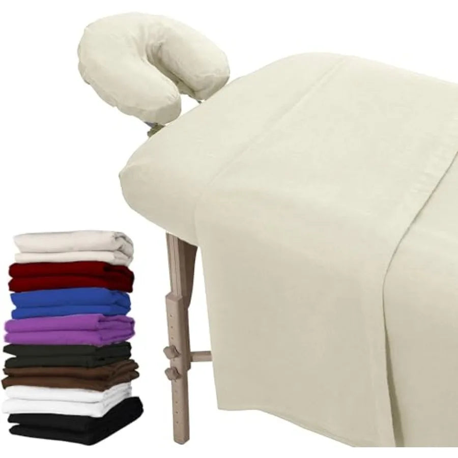 Extra Thick 3 Pcs Massage Table Sheets Set - 100% Cotton Flannel - Includes Massage Table Cover Massage Fitted Sheet and Massag