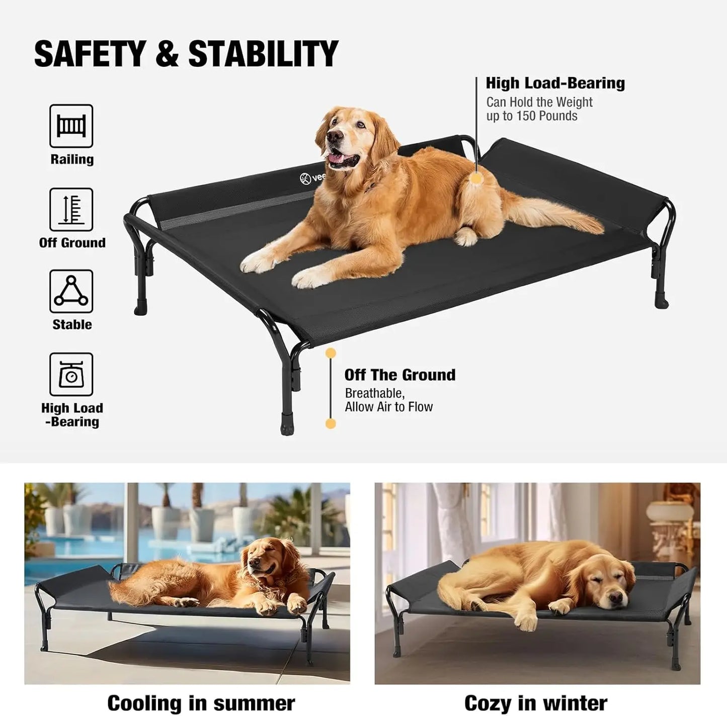 Veehoo Elevated Dog Bed Guardrail And Slope Headrest