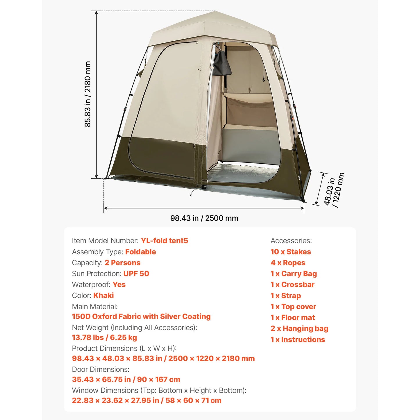 SucceBuy Camping Shower Tent 1 Room Foldable Privacy Changing Room Crossbar