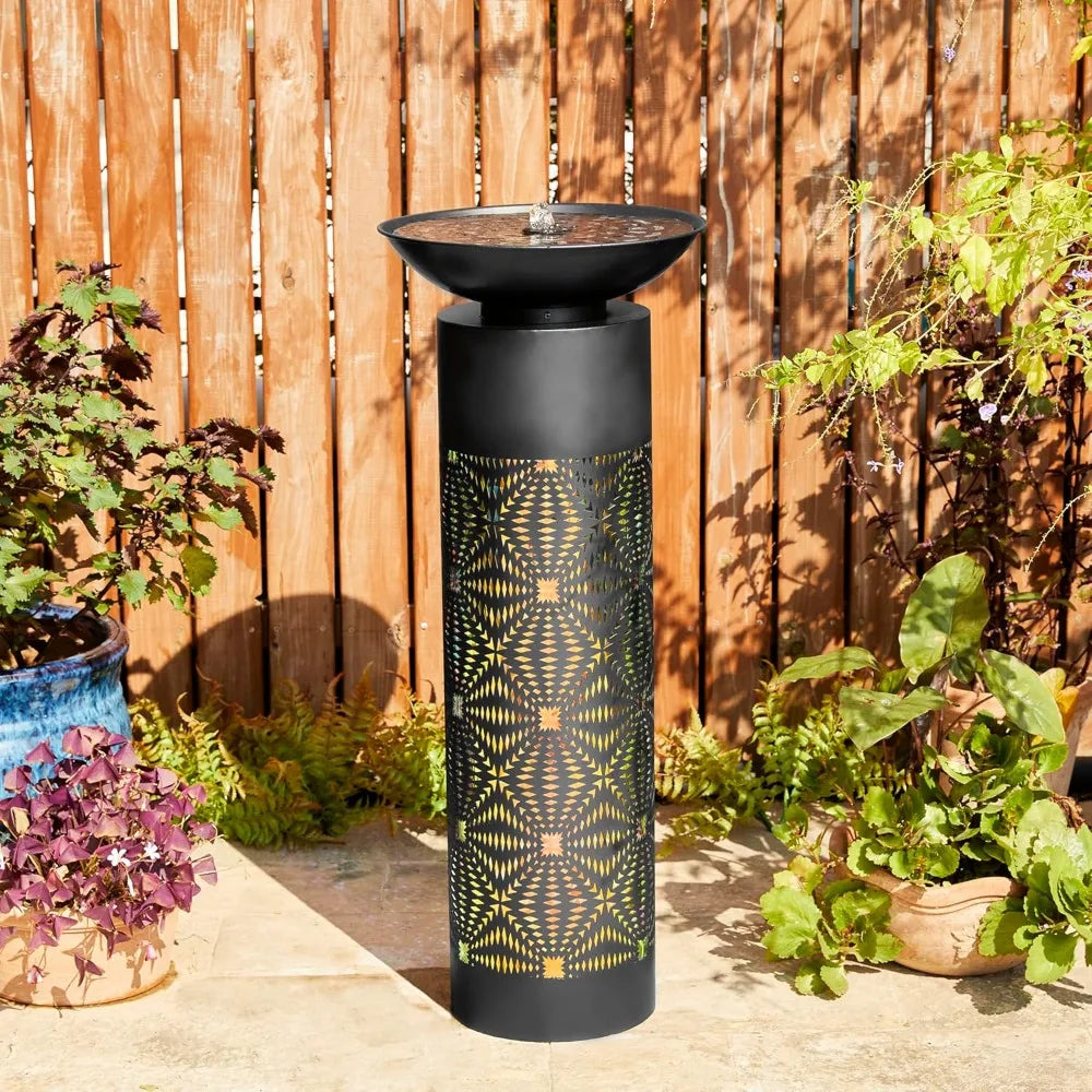 Metal Bird Baths for Outdoors 36 H, Outside Garden Birdbath & Water Fountain with LED Lights, Water Feature