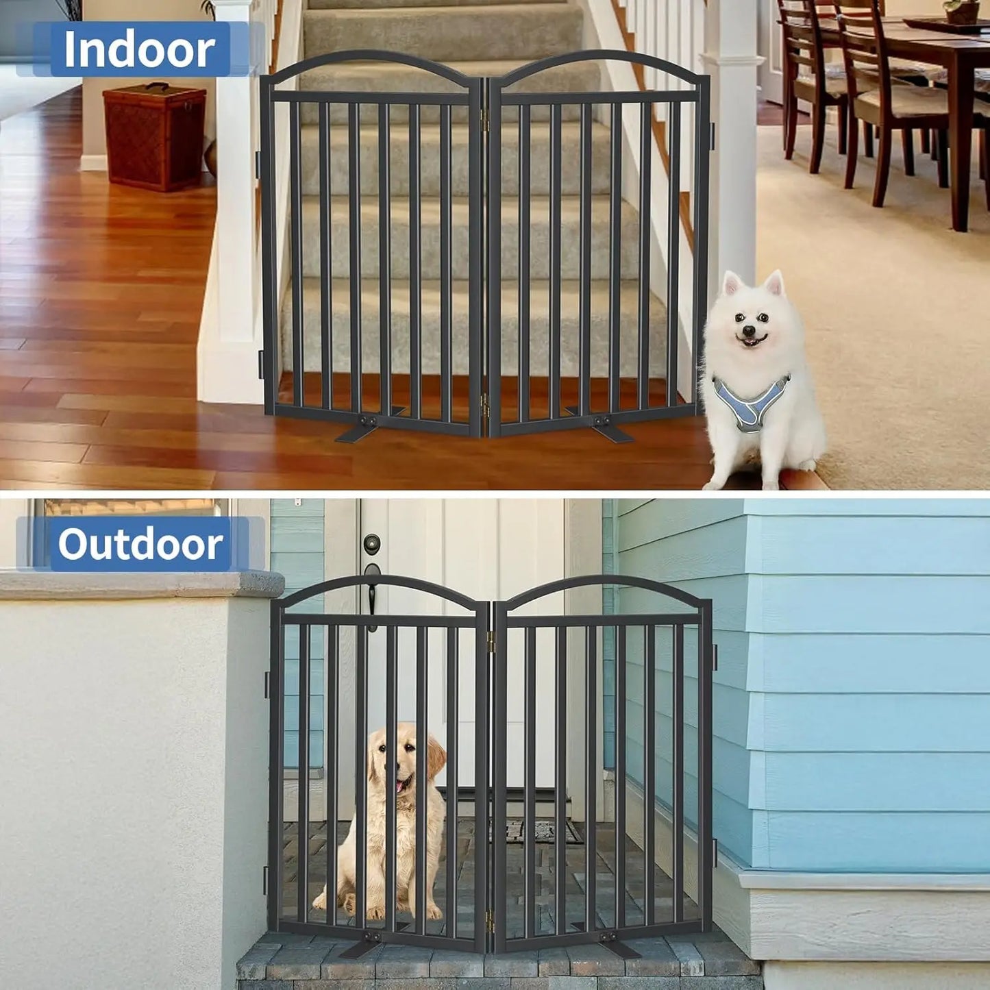 32'' Height Freestanding Dog Gate, Foldable Metal Pet Fence for Indoor and Outdoor Use, Black Color with 2 Panels