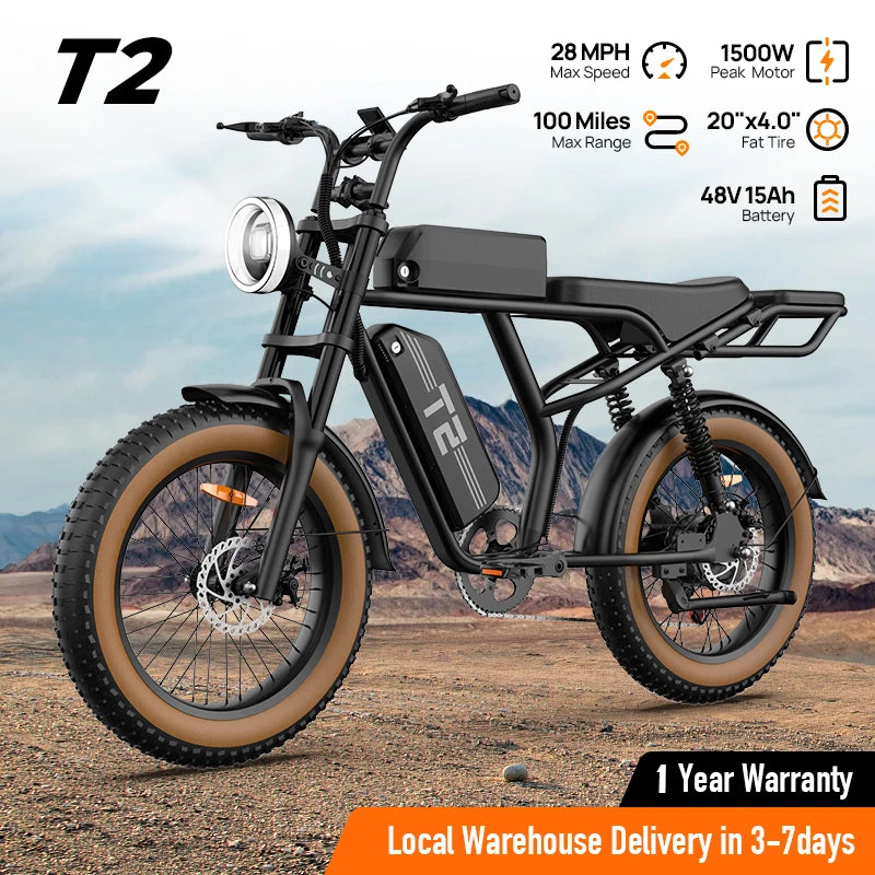 URLIFE 1500W Peak Electric Mountain Bike 48V Removable Battery 28MPH Fat Tire