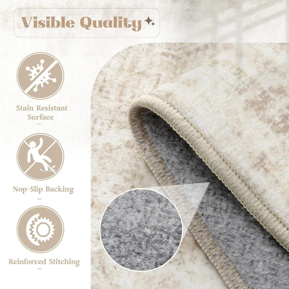 Vintage Boho Medallion Area Rug Washable Low Pile Non Slip