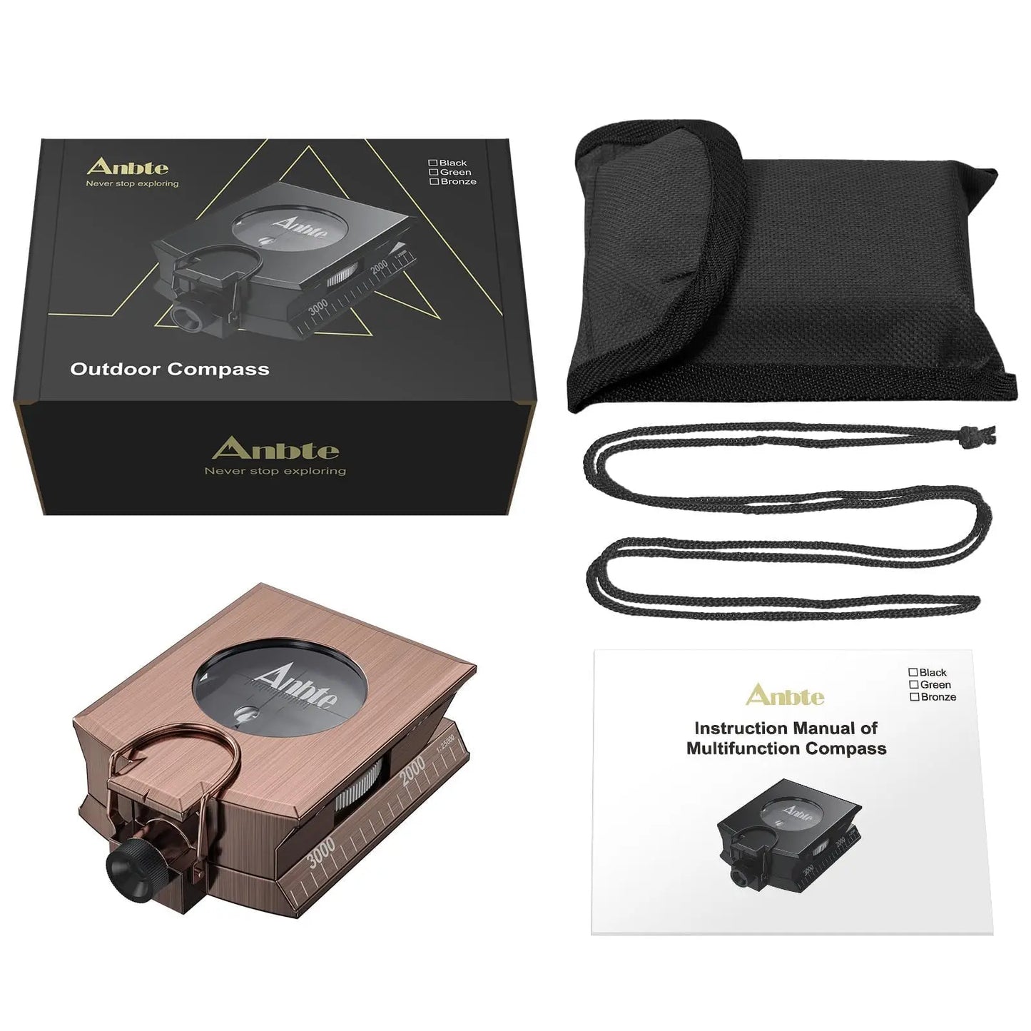 Compass Hiking Survival, IP65 Waterproof Metal Compass with Sighting Clinometer and Carry Bag, Multifunctional, Professional