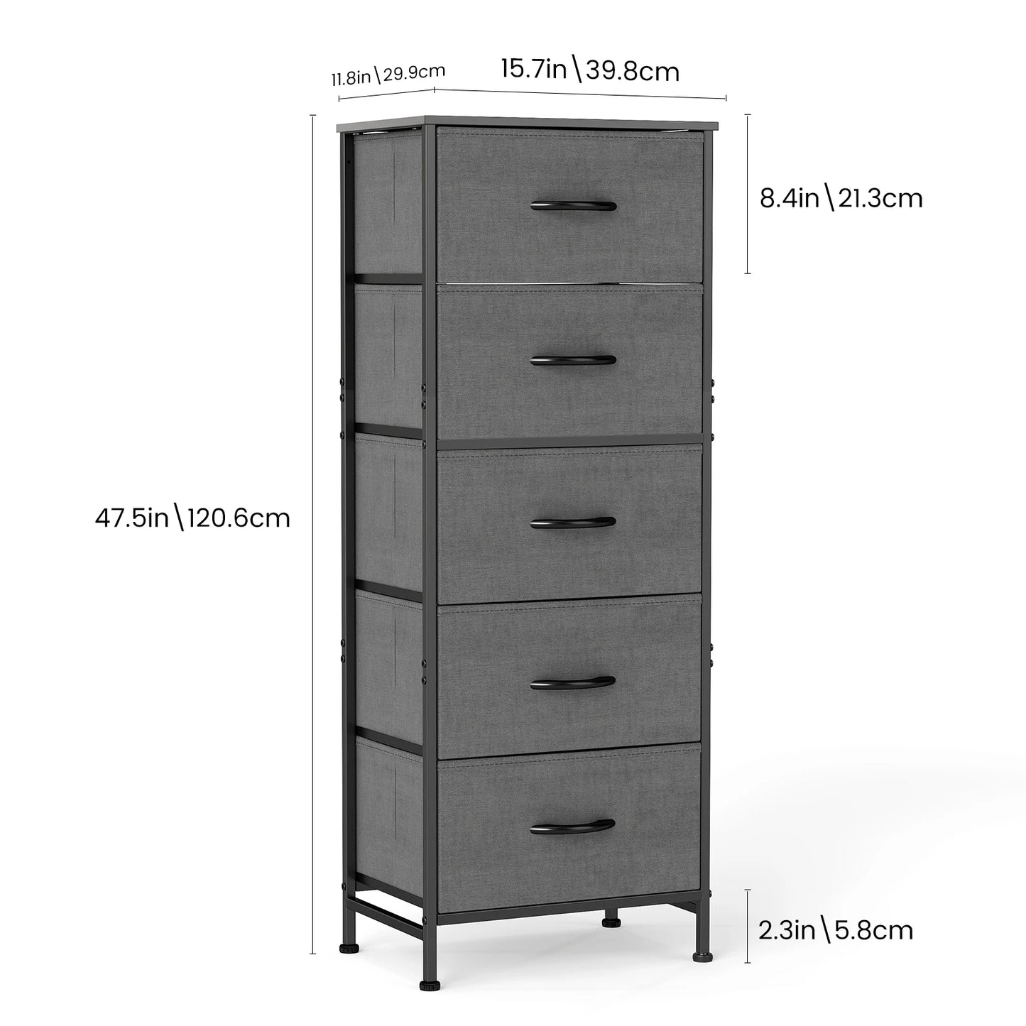 JHK Five Fabric Drawers Bedroom Dresser With Steel Frame