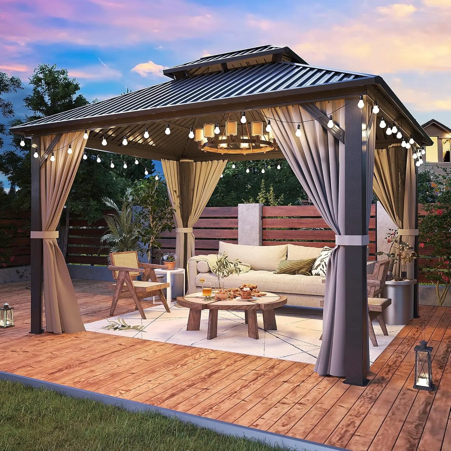 Hardtop Gazebo Aluminum Frame Double Galvanized Steel Roof Curtain & Netting Patio Backyard Deck Outdoor Canopy, Custom