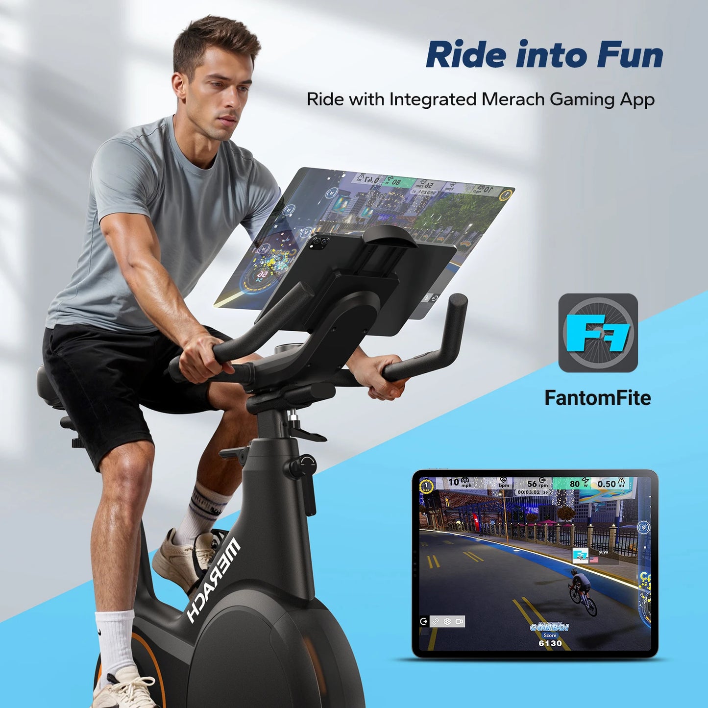 MERACH Exercise Bike Smart Magnetic Stationary Bike Indoor Cycling Adjustable Incline ±6° Grade Level Capacity Home Weight Loss