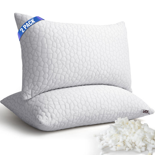 Lux Decor Shredded Memory Foam Pillows 2 Pack with Washable Cover - Adjustable Loft Breathable Stone Pattern