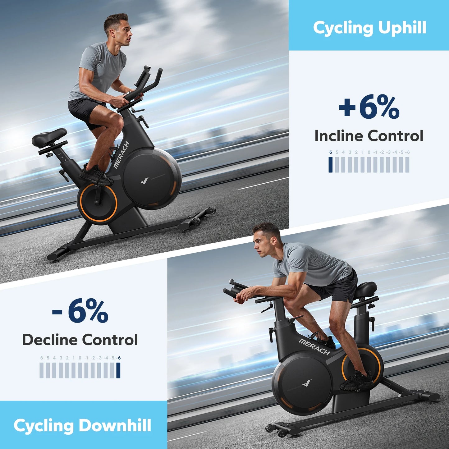 MERACH Exercise Bike Smart Magnetic Stationary Bike Indoor Cycling Adjustable Incline ±6° Grade Level Capacity Home Weight Loss