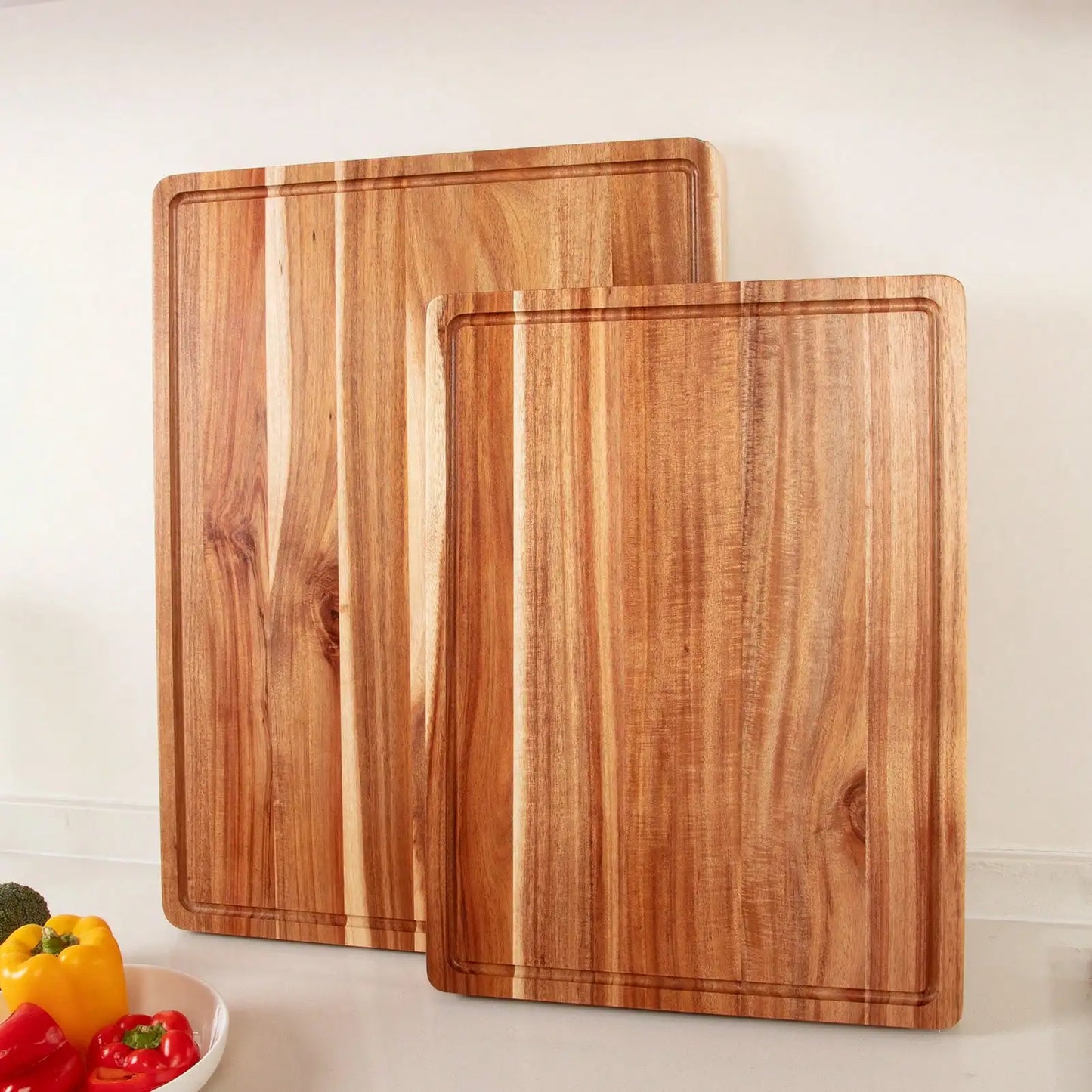 Acacia Wood Cutting Board With Juice Groove Reversible