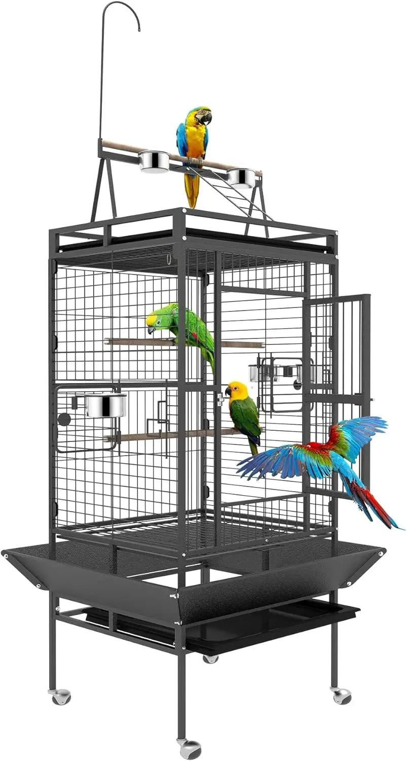 82 Inch Bird Cage, Bird Flight Cages with Rolling Stand & Bottom Tray, Wrought Iron Parrot Cage with