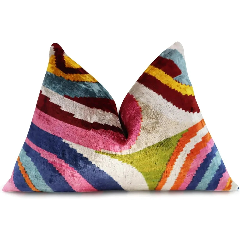 Colorful Silk Velvet Throw Pillow With Down Feather Fill