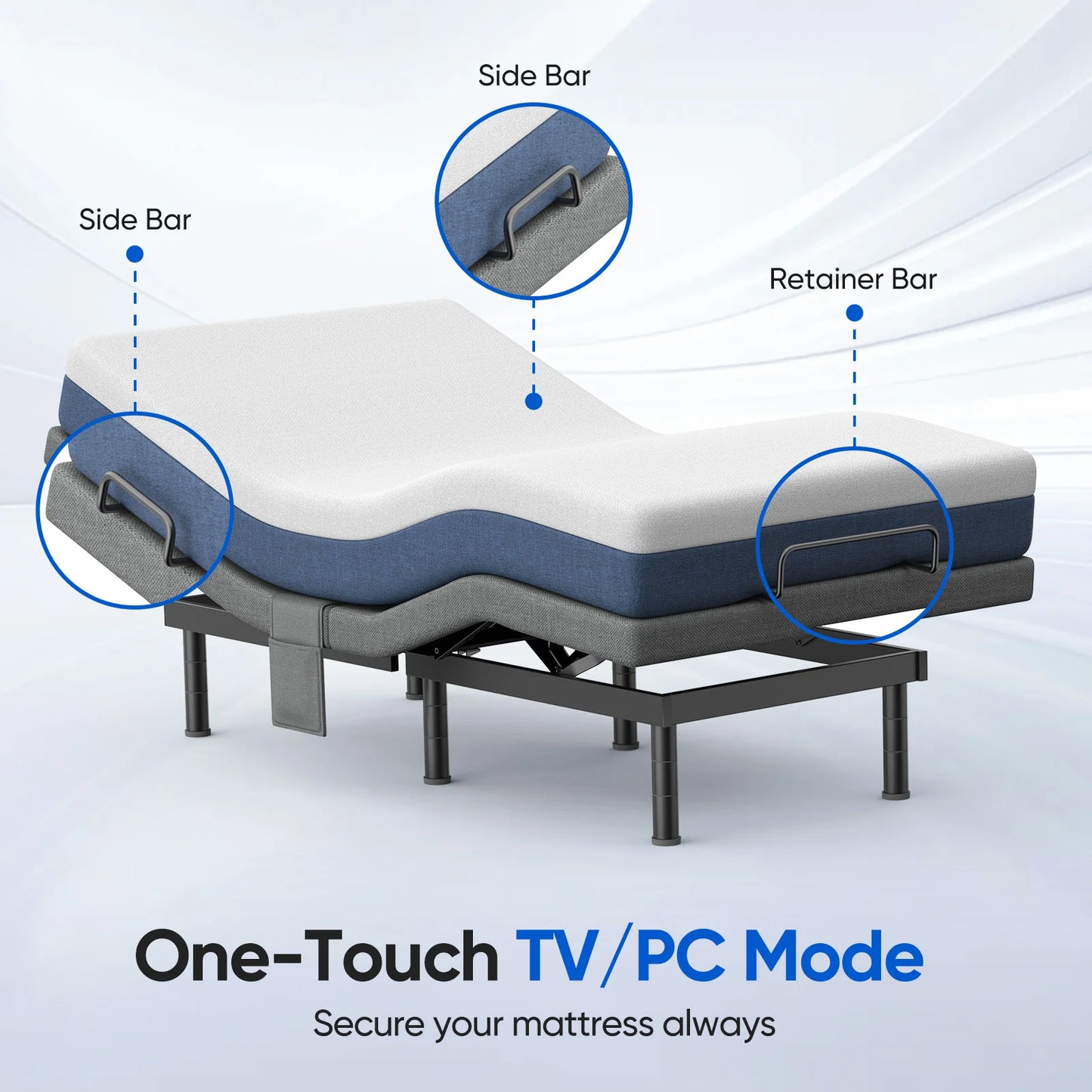 Furgle Twin Split King Size Adjustable Bed Base Frame with Massage Silent Double Motor with Wireless Remote Control Bedroom
