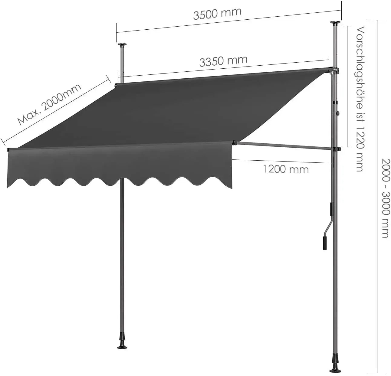 NONECN Retractable Balcony Patio Awning UV Protection With Hand Crank