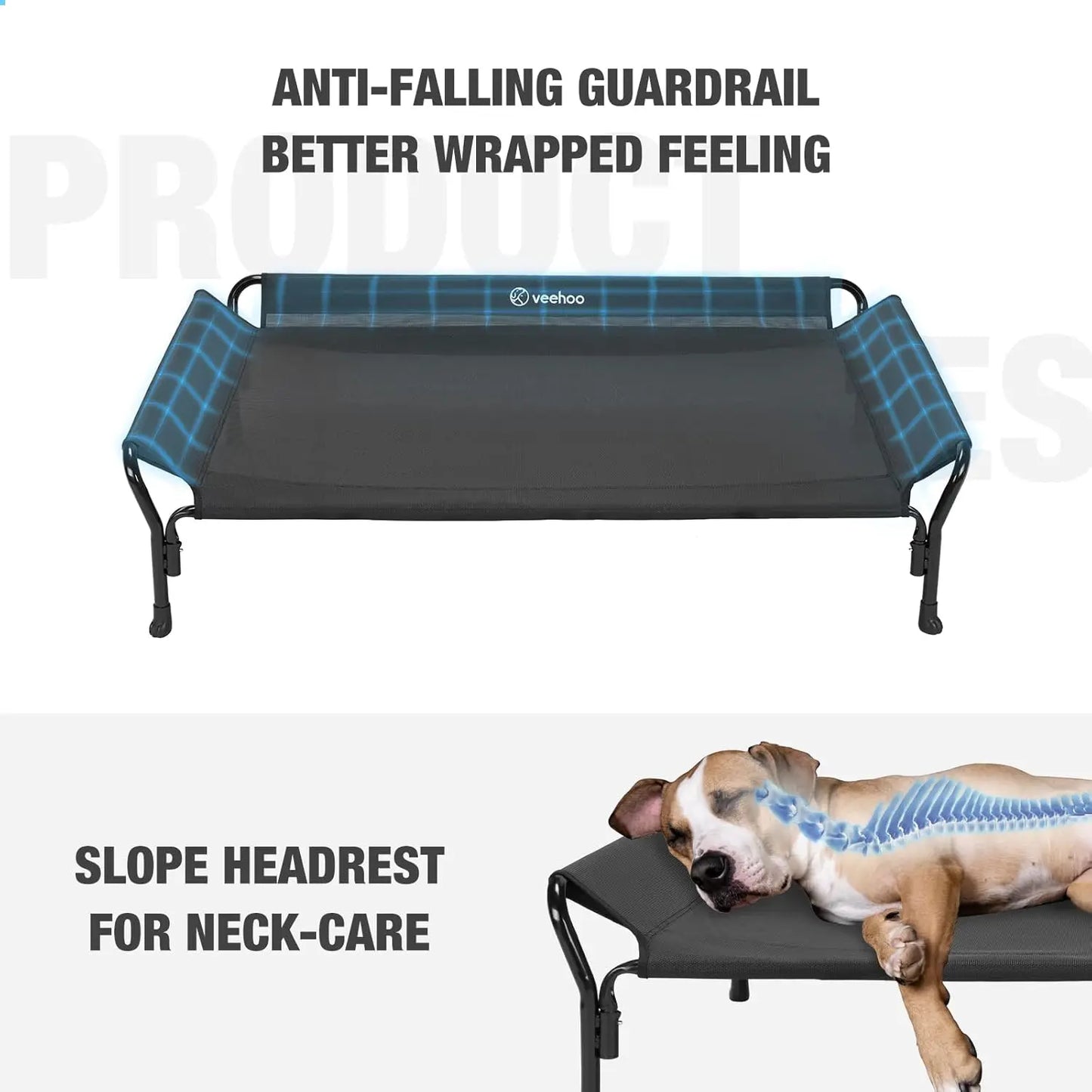 Veehoo Elevated Dog Bed Guardrail And Slope Headrest