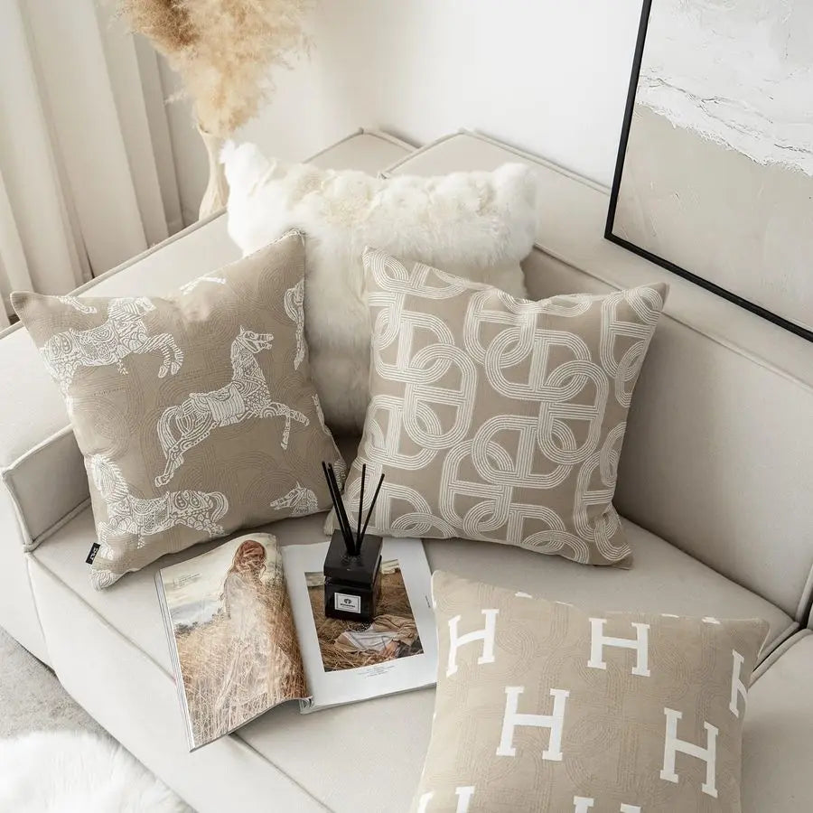 Croker Horse Pig Nose Horseshoe Pattern Chenille Throw Pillow Cover