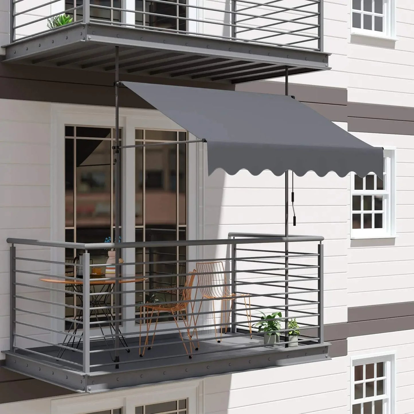 NONECN Retractable Balcony Patio Awning UV Protection With Hand Crank