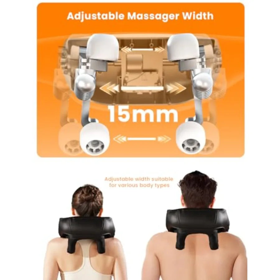 Shiatsu Neck Massager with Heat for Pain Relief Deep Tissue Upgraded Adjustable Width 4D Kneading Shoulder Massage Electric Bac