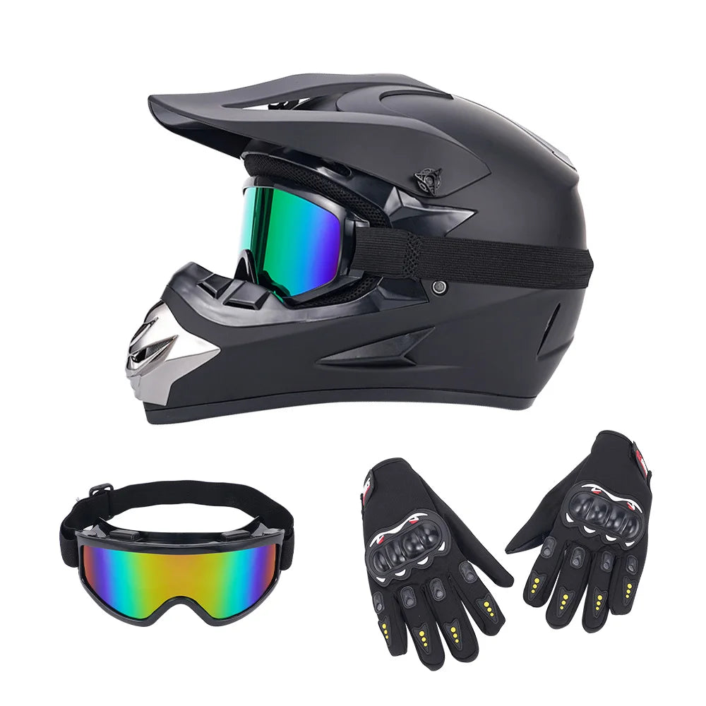 Off Road Motorcycle Full Face Helmet Set Goggles Mask DOT