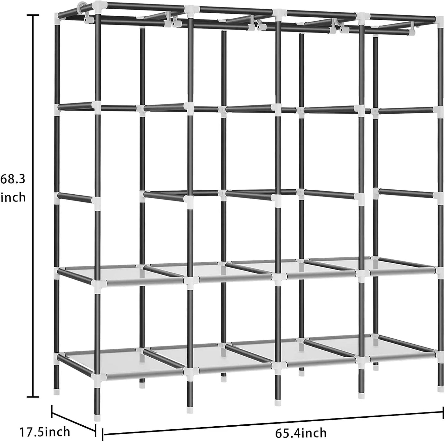 Portable Wardrobe Closet With Zippers Steel Frame 4 Shelves