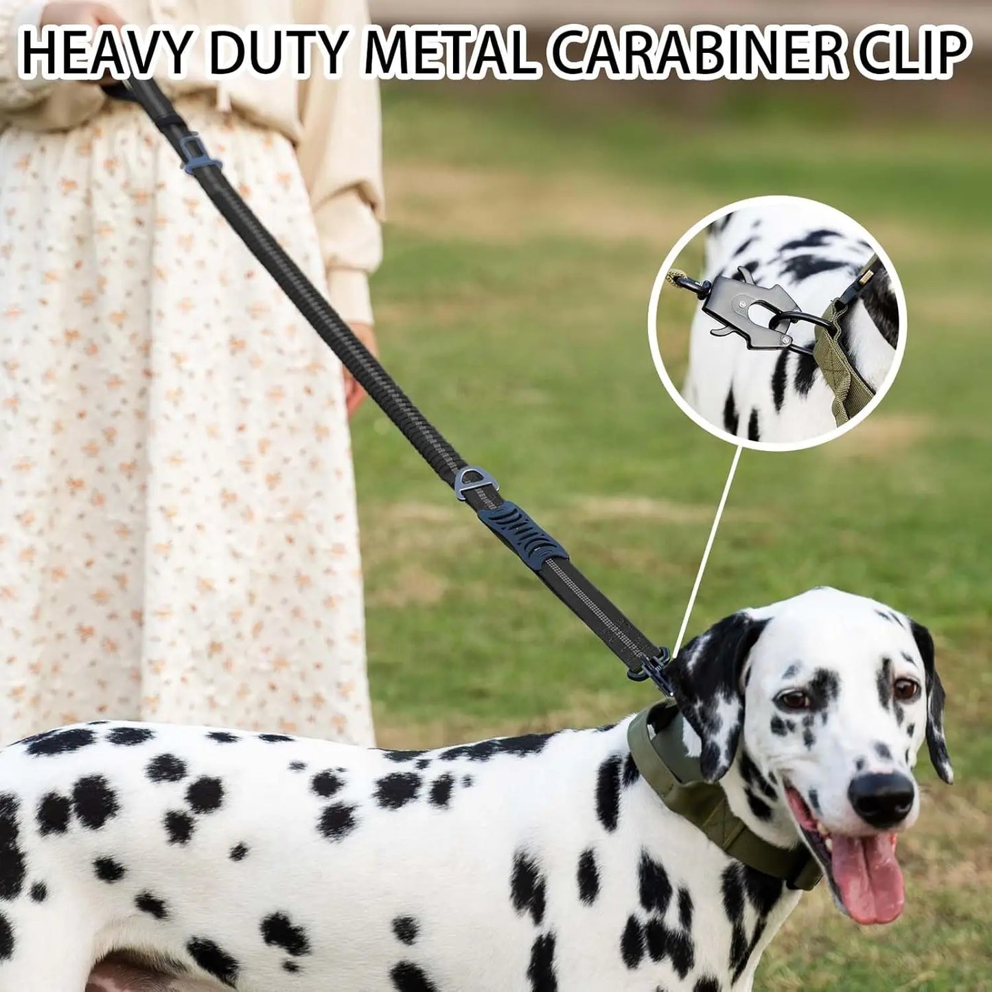 Reflective Shock Absorbing Tactical Dog Leash With Car Seatbelt