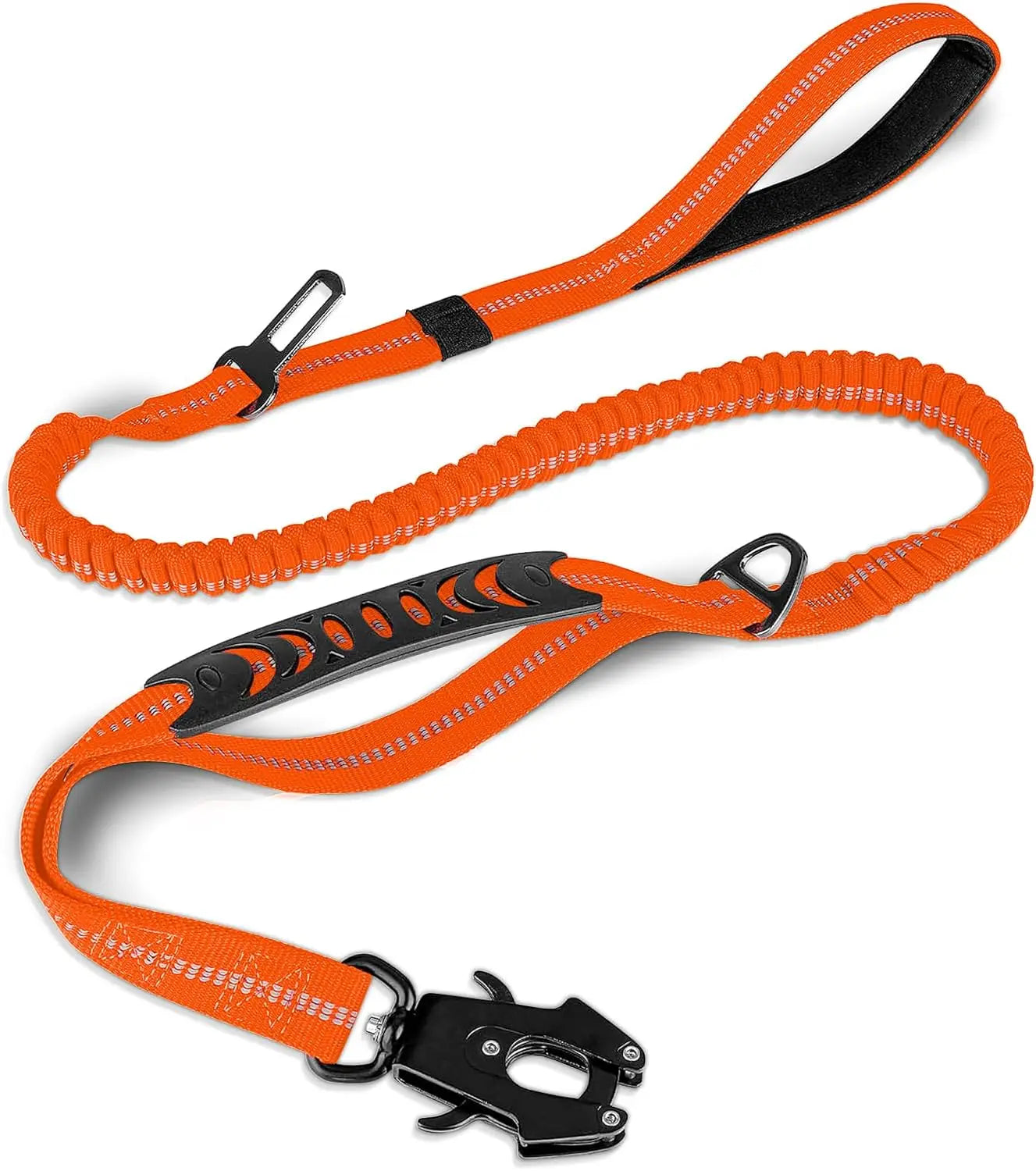 Reflective Shock Absorbing Tactical Dog Leash With Car Seatbelt