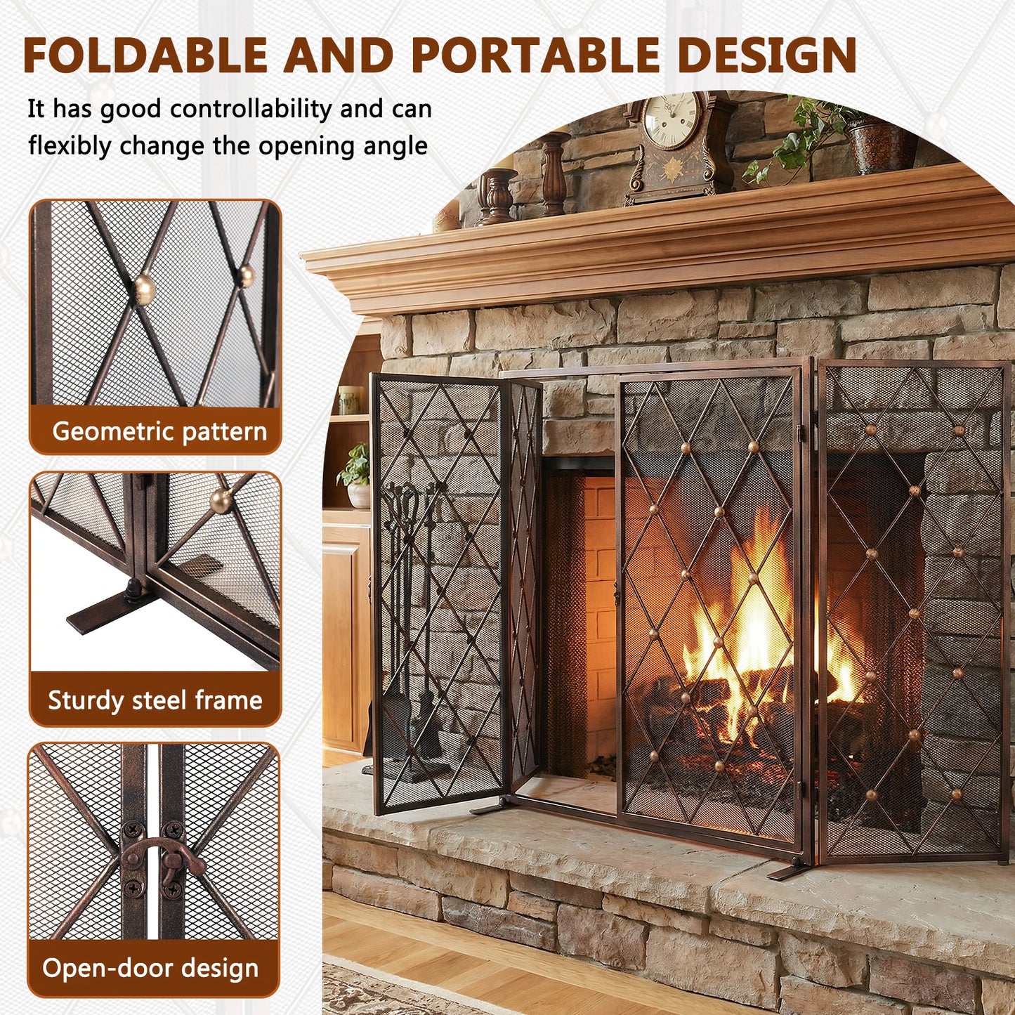 Fireplace Screen Wrought Iron Spark Guard For Gas Log Hearth