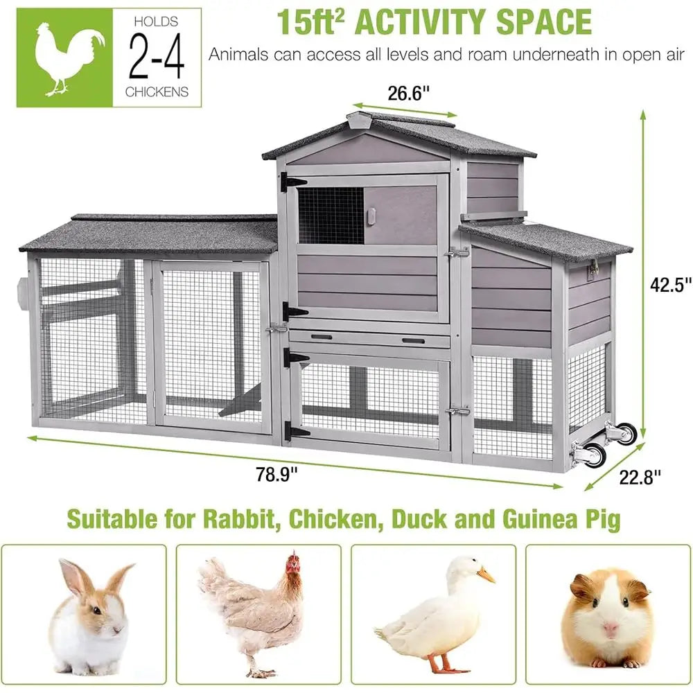 Outdoor Hen House Nesting Box Expandable Wooden Poultry Cage