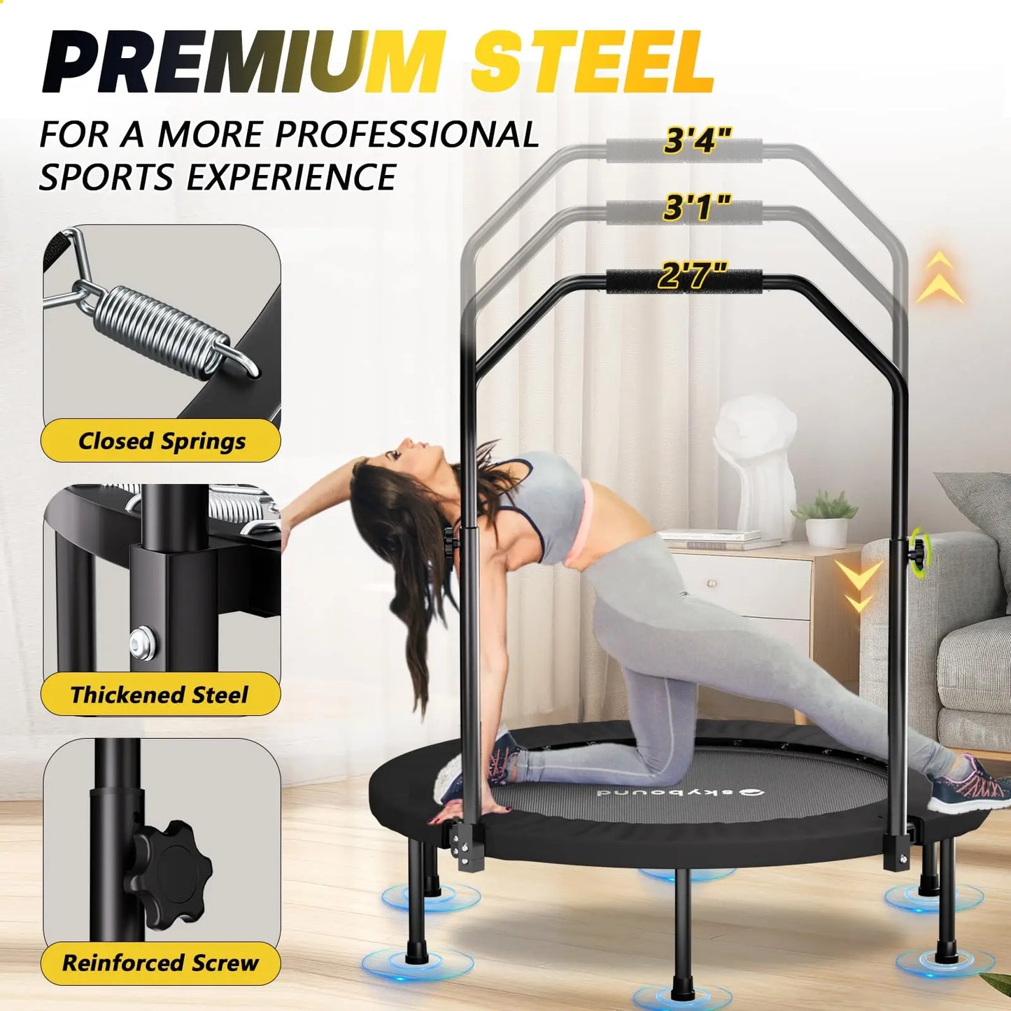 Rebounder Trampoline For Adults With Adjustable U-Bar Handle