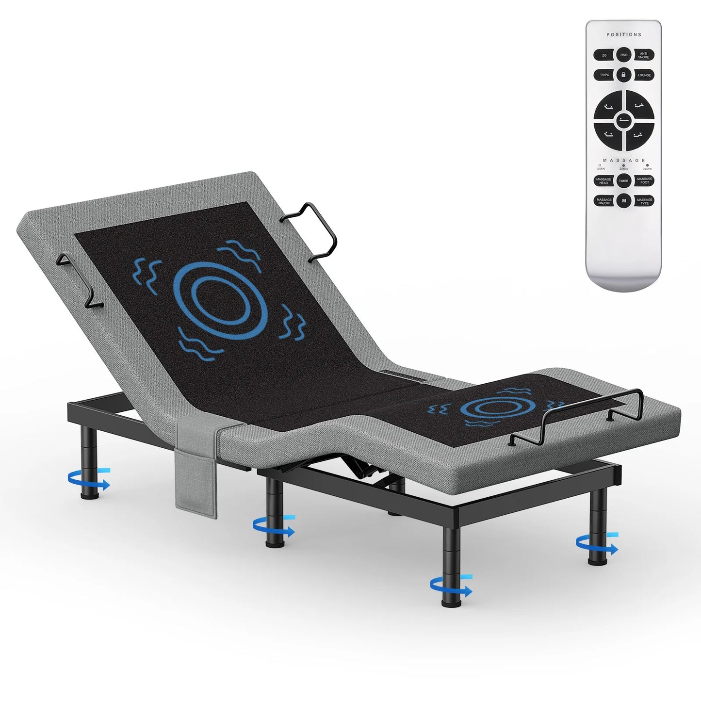 Furgle Twin Split King Size Adjustable Bed Base Frame with Massage Silent Double Motor with Wireless Remote Control Bedroom