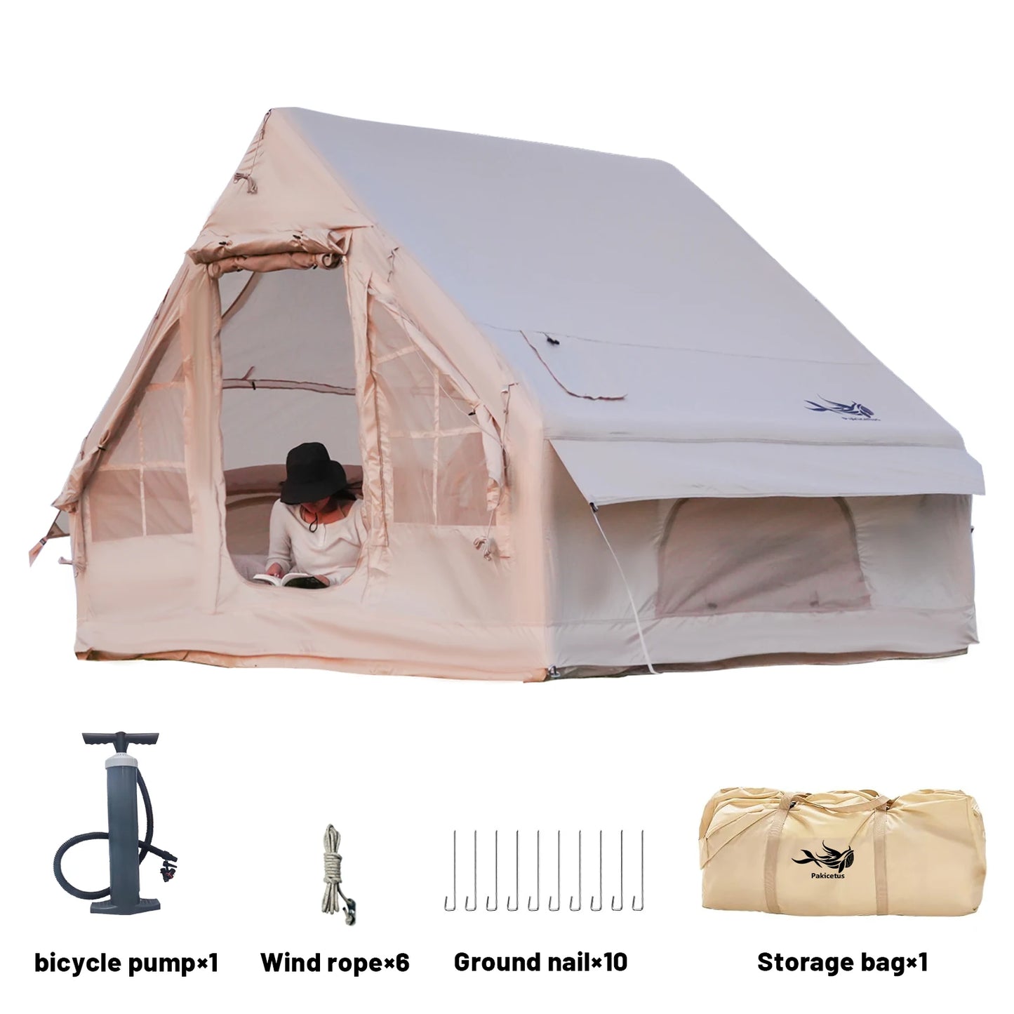 4-8 Person Inflatable Camping Tent - Quick-Setup Air Frame, 4-Season Waterproof Shelter with Stove Jack & Portable Design.